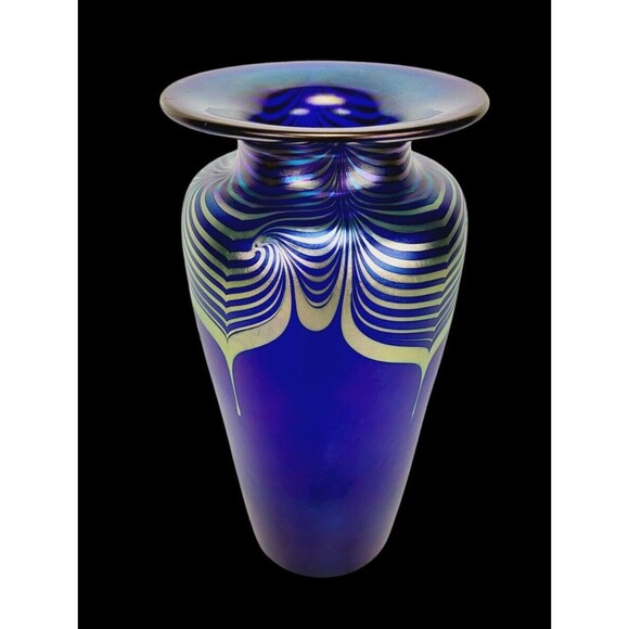 VTG Steven Correia Pulled Feather Iridescent Vase Artist Proof Signed Dated 10" - Picture 6 of 16